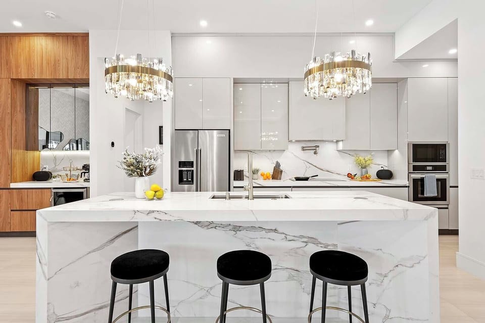 Modern Kitchen with a Top of the Line Appliances and Wine Fridge