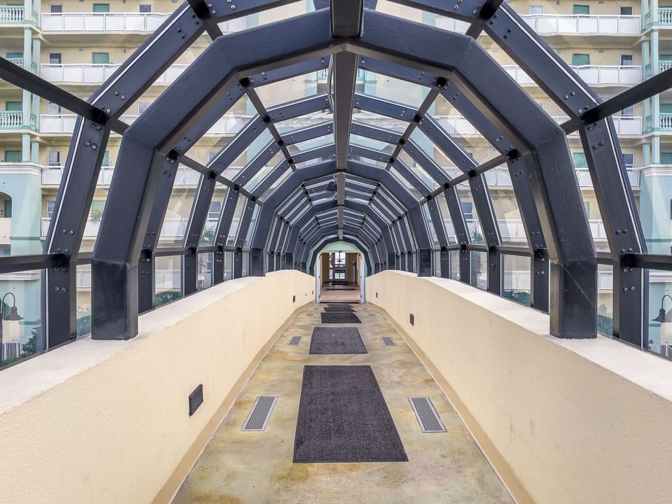 Covered walkway over Front Beach Road.

