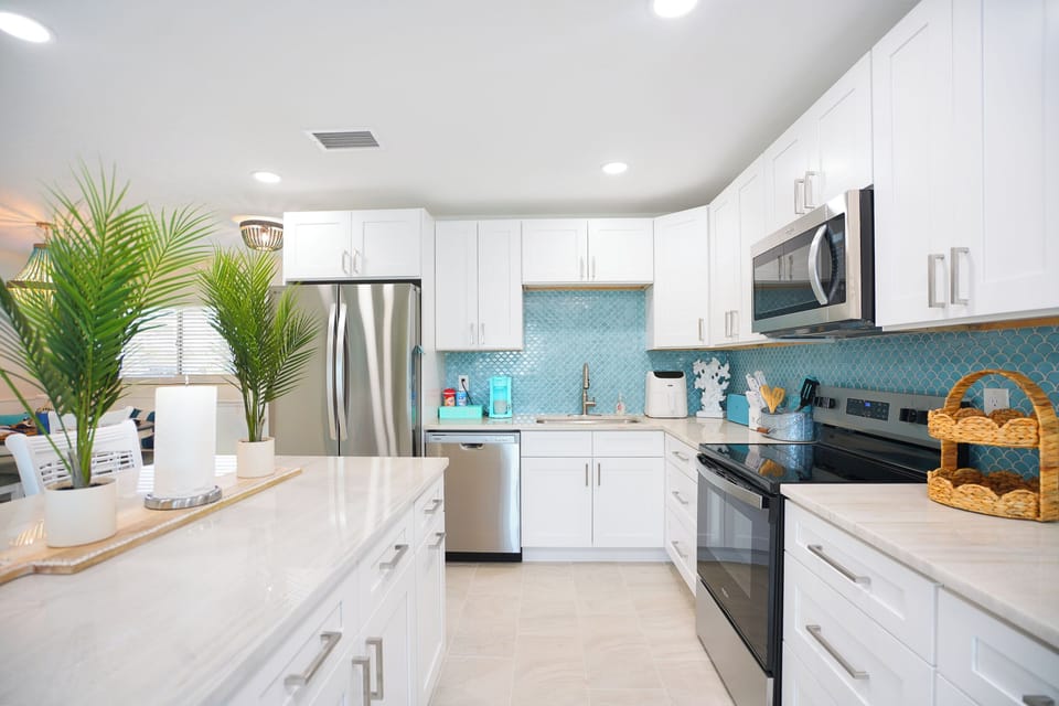 Bahia Breeze's 2025 renovated kitchen with all new appliances make cooking in a joy.