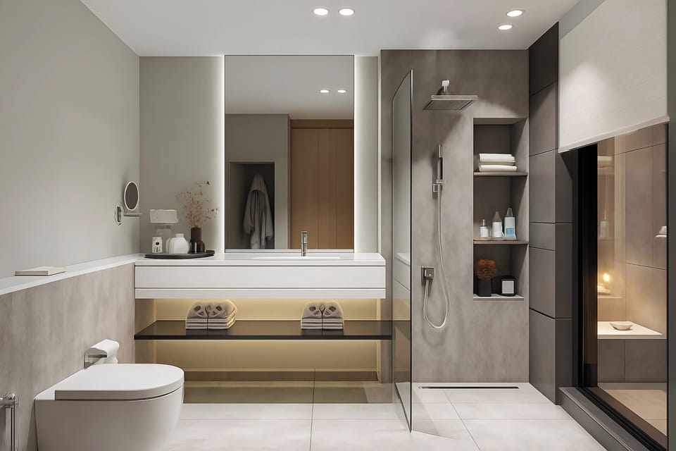 Combined shower/tub, towels, soap, shampoo