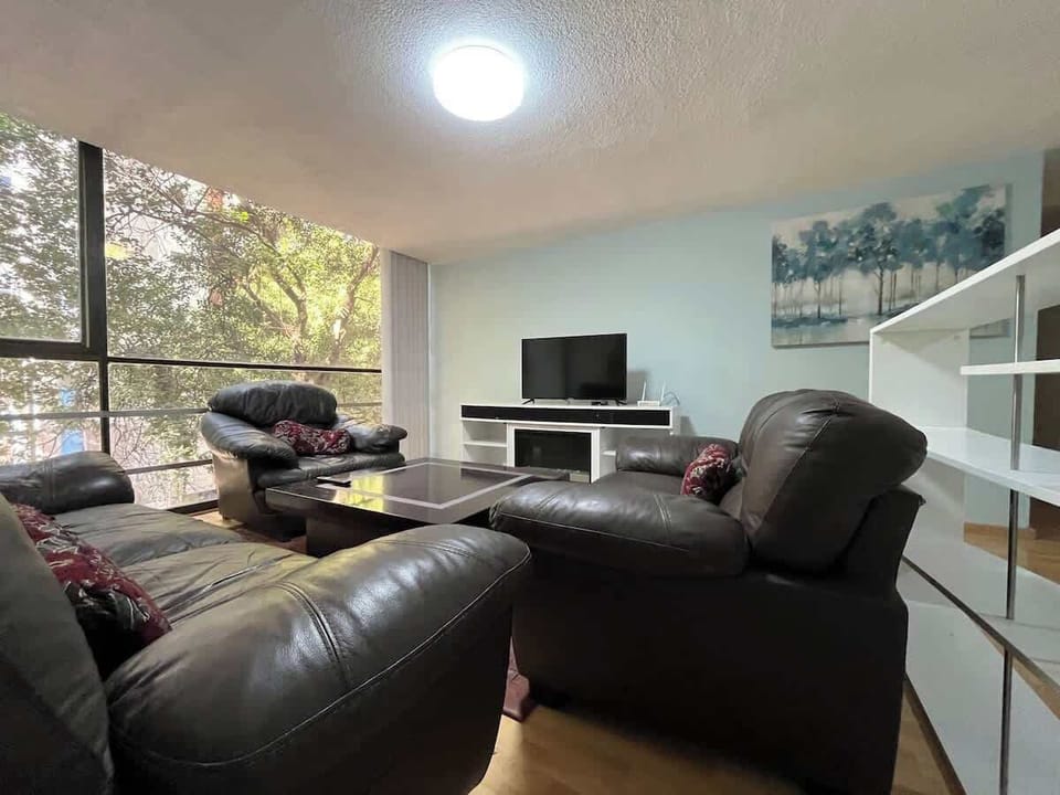 Sala con televisión , equipo de sonido y chimenea eléctrica