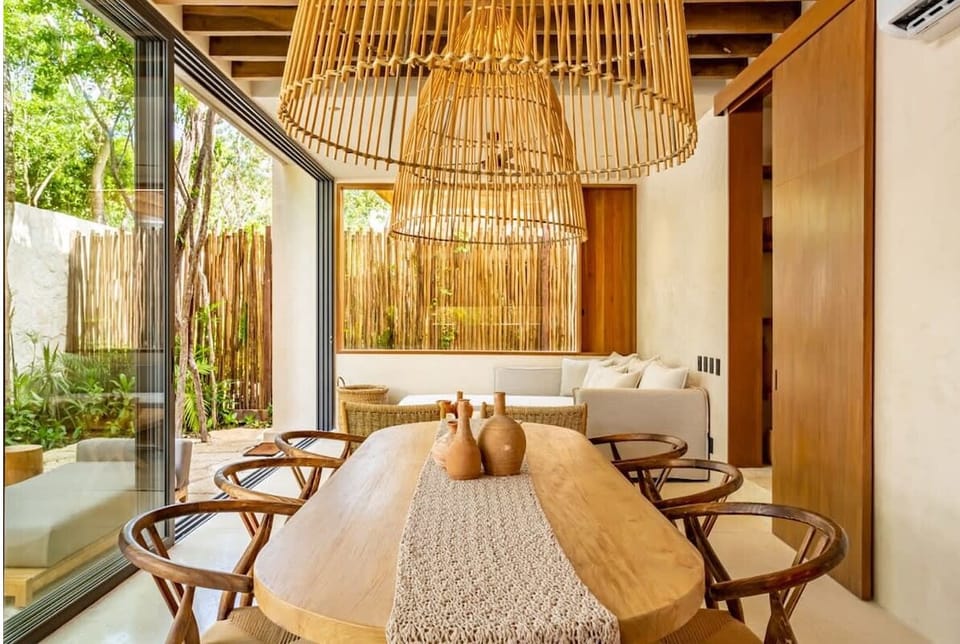 This is where your delicious Tulum healthy meals will be taken place. It is as magical as it looks. This dining area is overlooking the pool, designed and made locally so it'll be one of a kind Tulum style. 