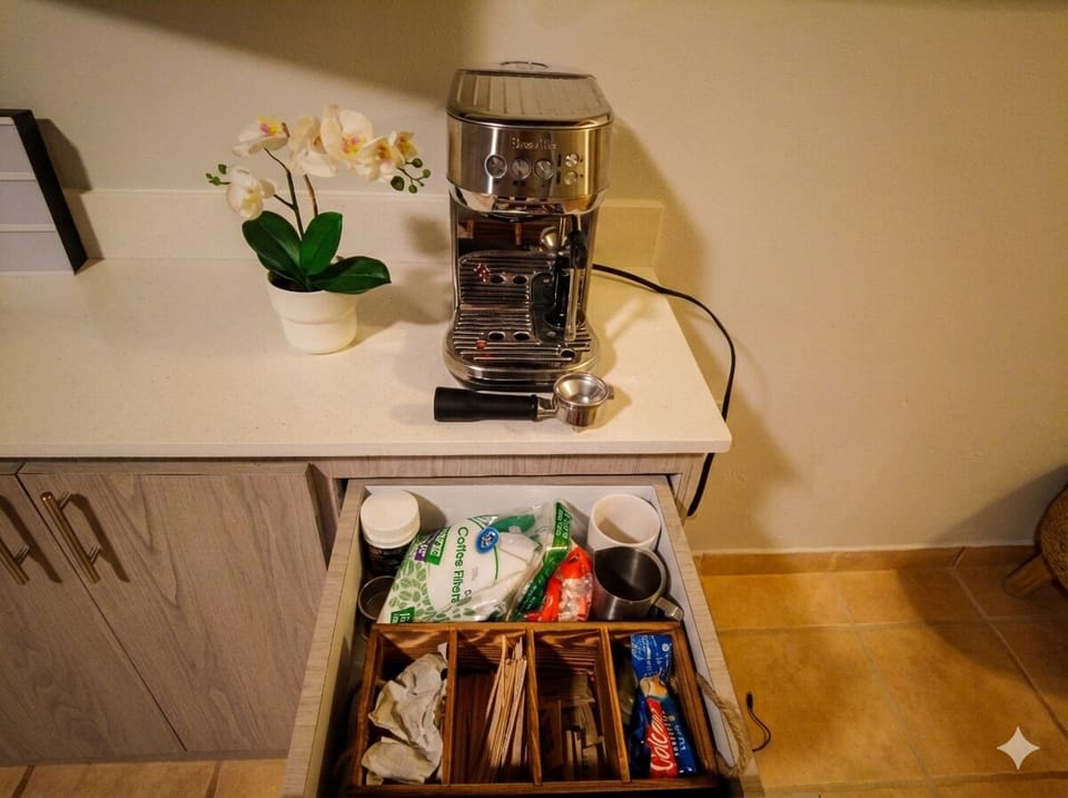 Enjoy a perfect morning with our professional Breville coffee maker.