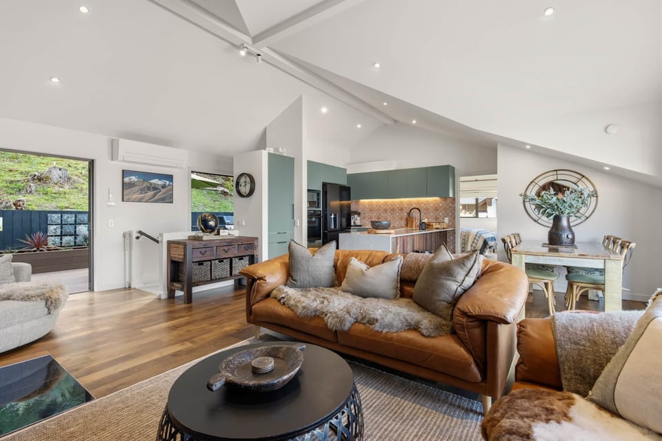 Open plan living, dining, kitchen.