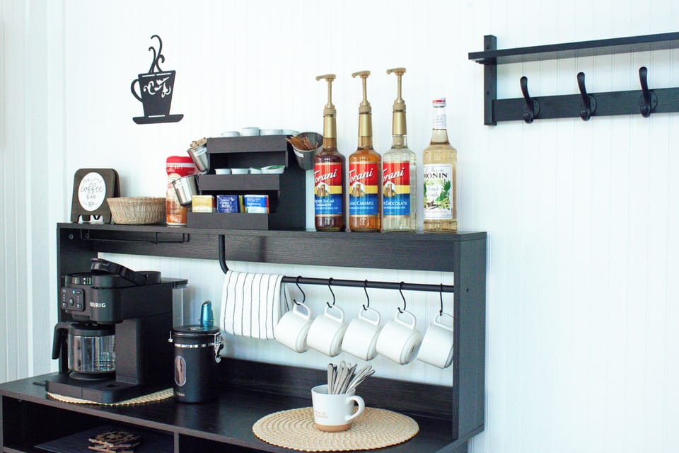 Fully stocked coffee bar. Tea also included.