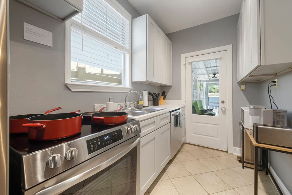 Kitchen- stainless steel appliances, coffee and coffee supplies, cookware, soap