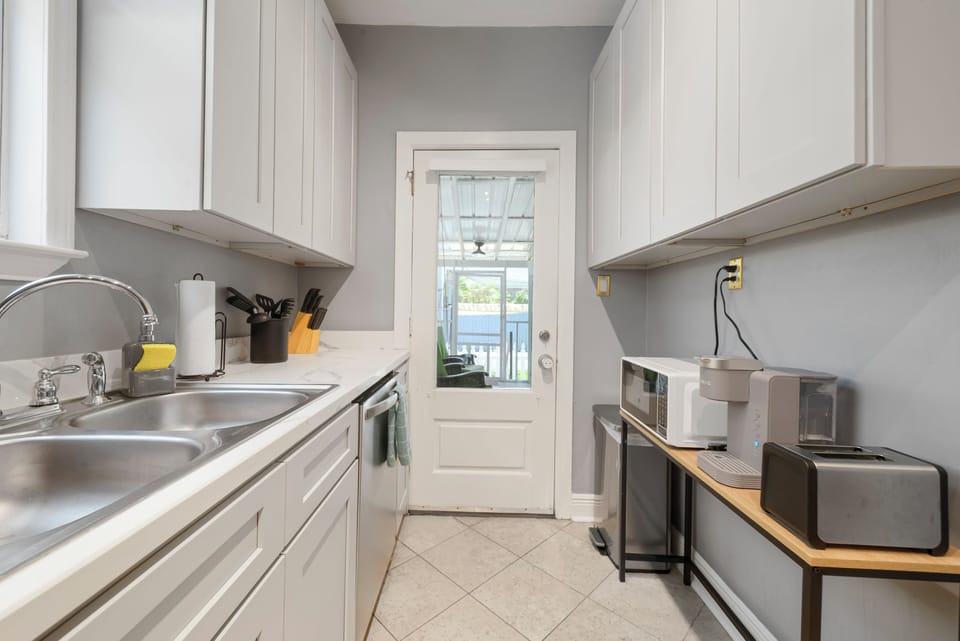 Kitchen- stainless steel appliances, coffee and coffee supplies, cookware, soap