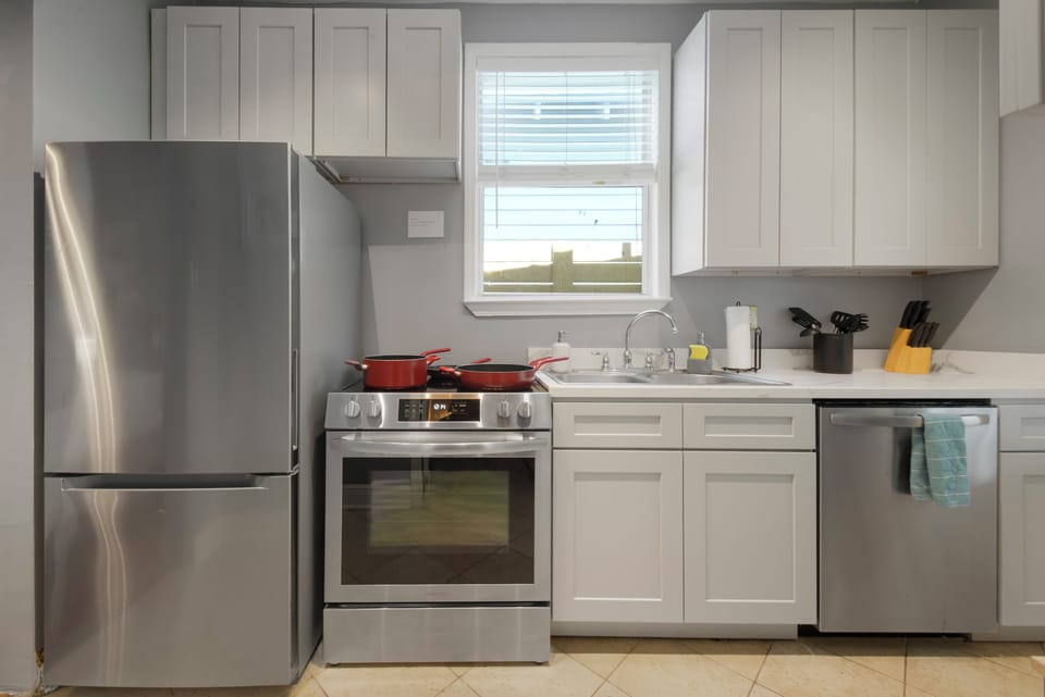 Kitchen- stainless steel appliances, coffee and coffee supplies, cookware, soap