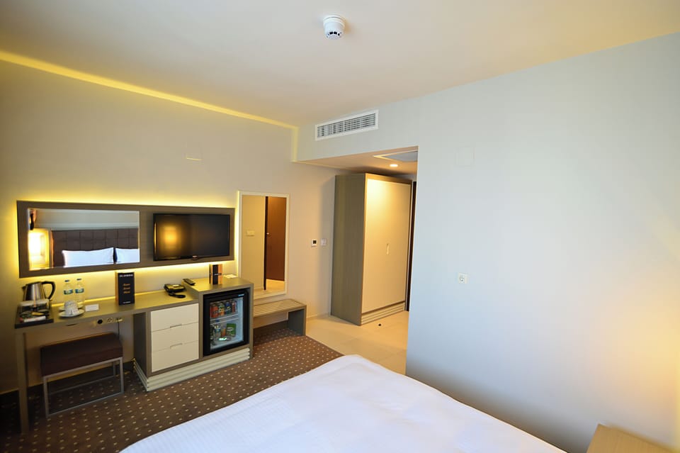 Egyptian cotton sheets, premium bedding, minibar (some free items)