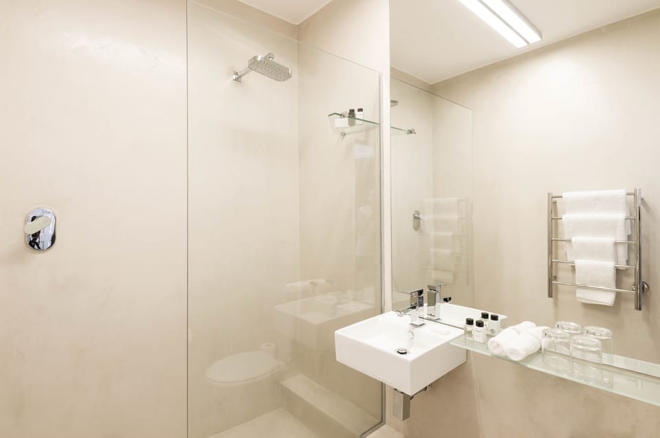 Shower, free toiletries, hair dryer, bathrobes