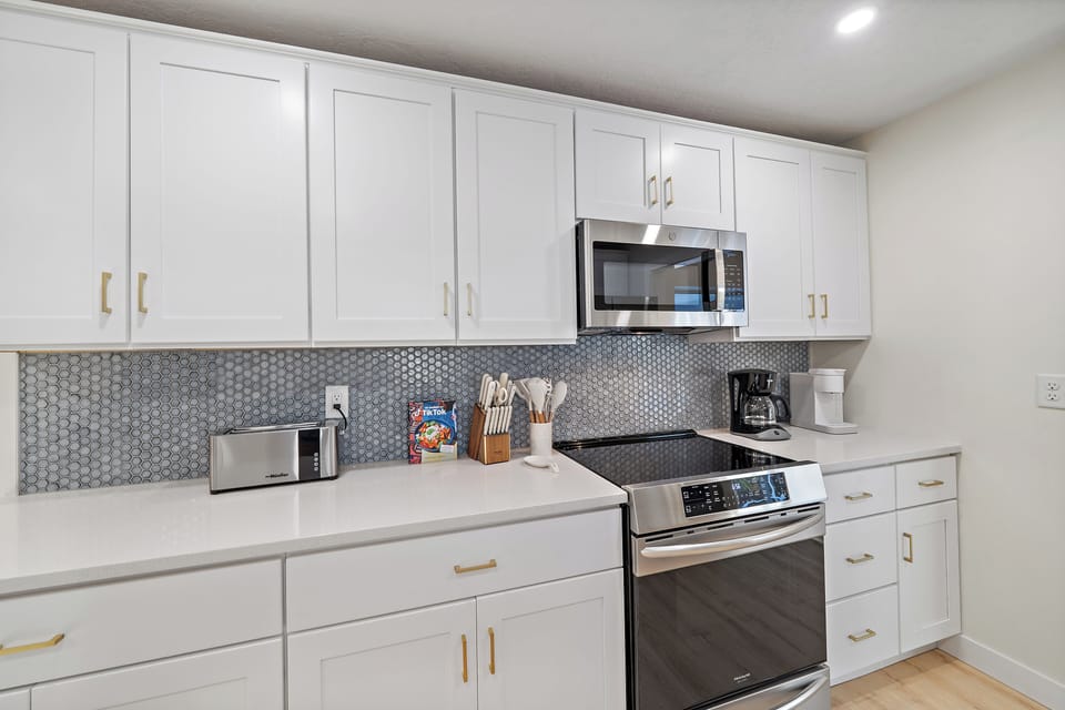 Kitchen has state of the art appliances.