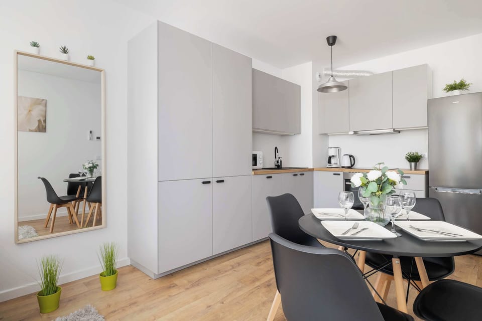The kitchenette's practical layout maximizes space and functionality.