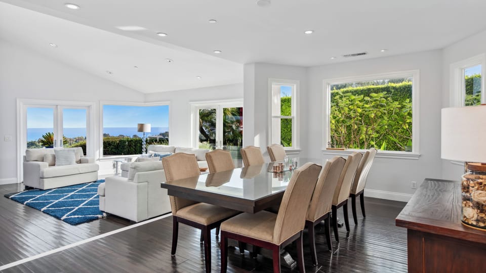 The dining table seats 10.