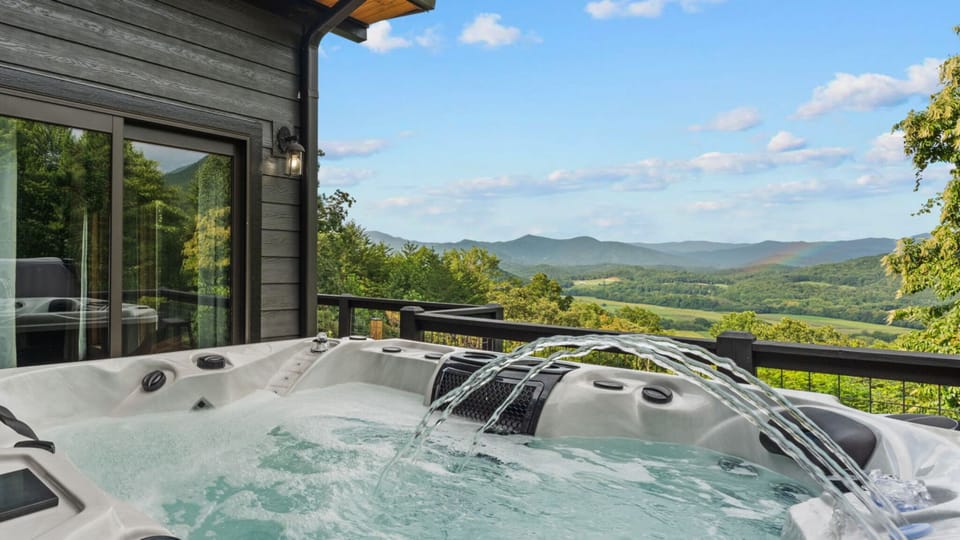 Soak under crisp fall skies with sweeping Smoky Mountain views.