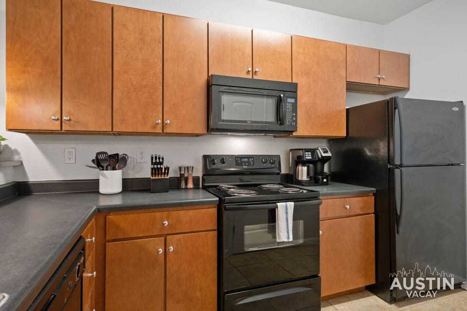 Whip up your favorites with a full stove, microwave, coffee station, and fridge.