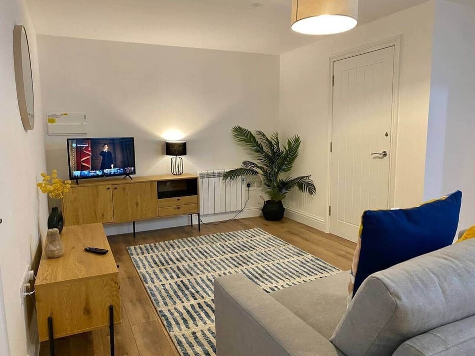 Lounge area with comfy sofa bed and Tv