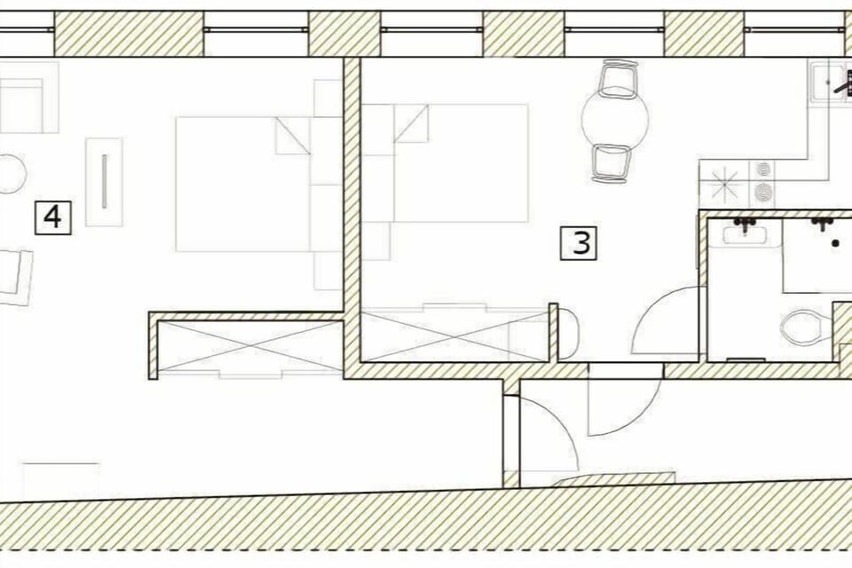 Have a look at how your space is laid out. This is 2nd floor set up with Studio (3) and 1bdr (4) apts.  