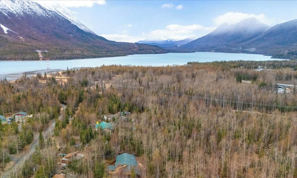 Aerial shot of property in proximity to Kenai Lake.