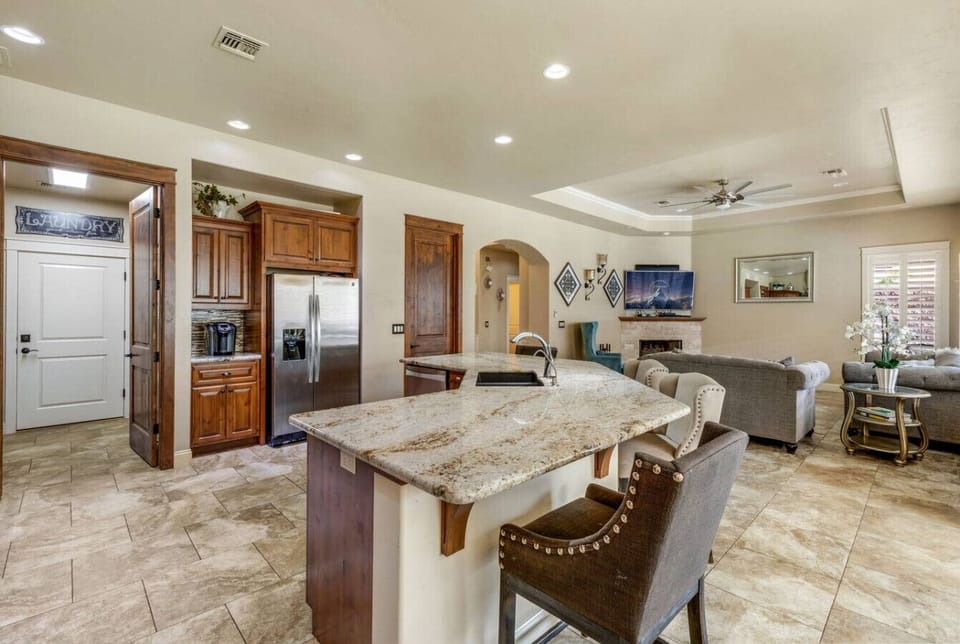 Gather around the spacious kitchen island