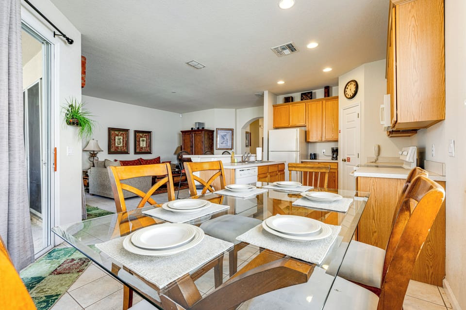 Dining Area | Single-Story Home | Open Floor Plan | Central A/C & Heating
