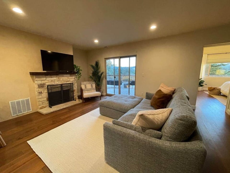 Living room with sofa and chaise. 