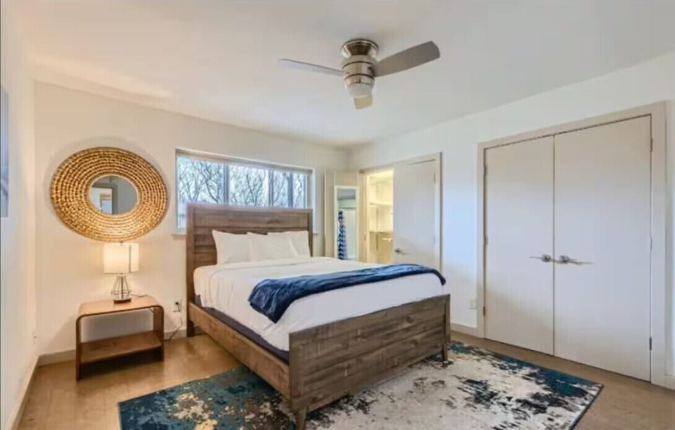A cozy, cheerful bedroom perfect for restful sleep.