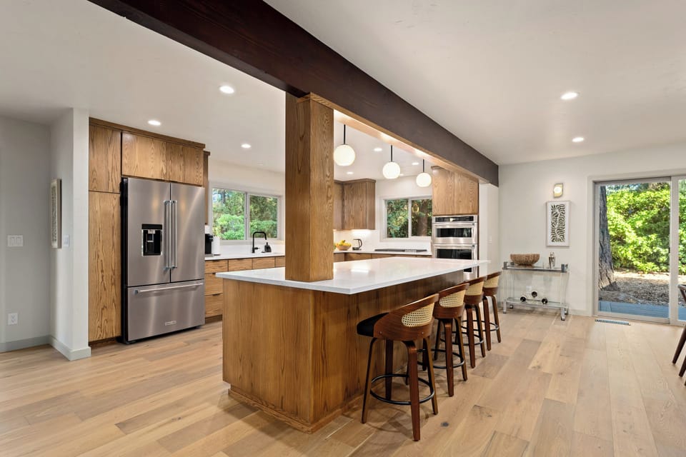 Enjoy a large and open kitchen set up to cook for large groups.