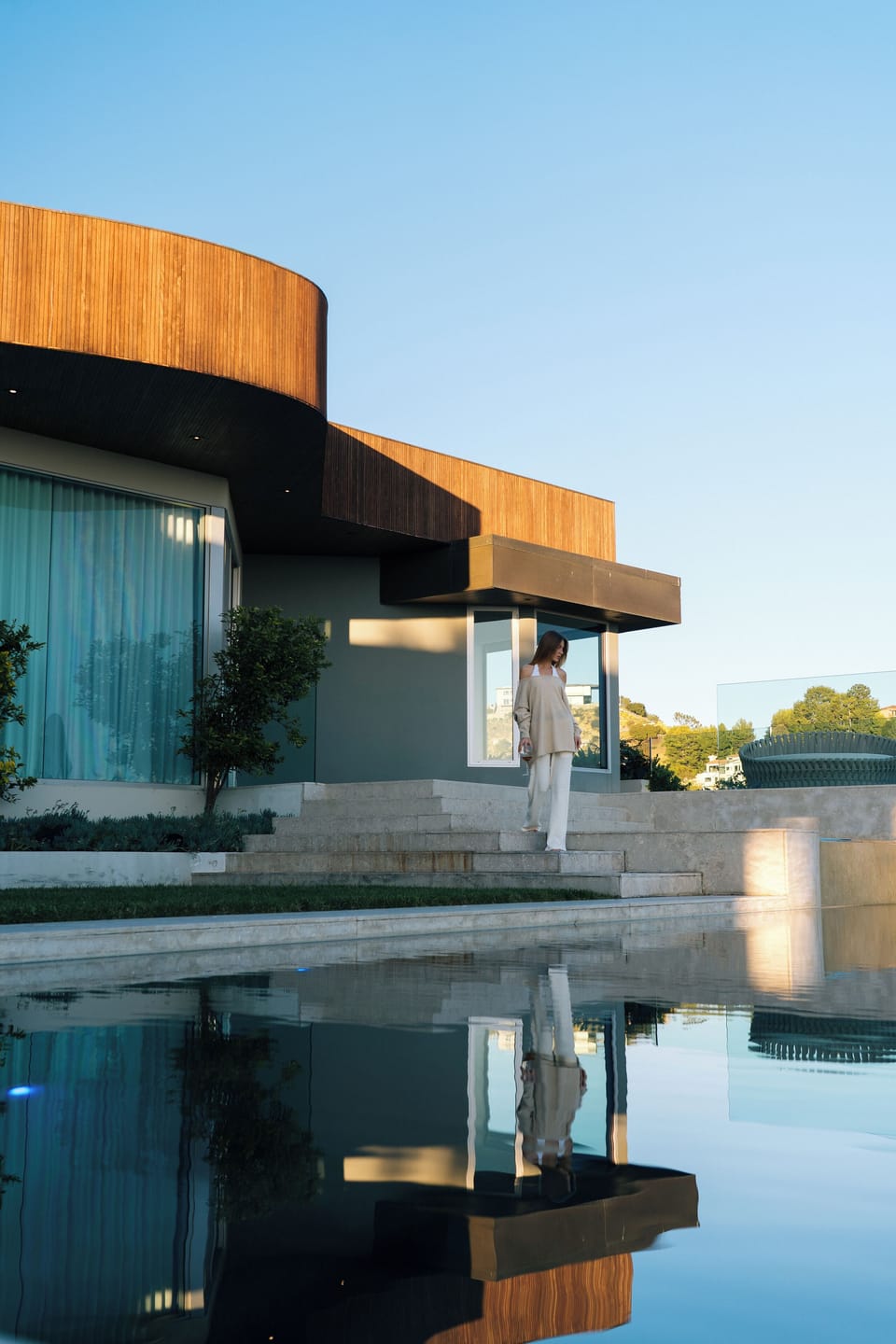 Infinity pool and master bedroom windows