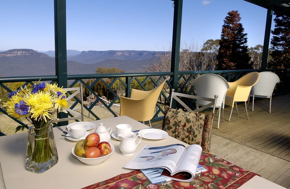 Outdoor dining with majestic mountain backdrop