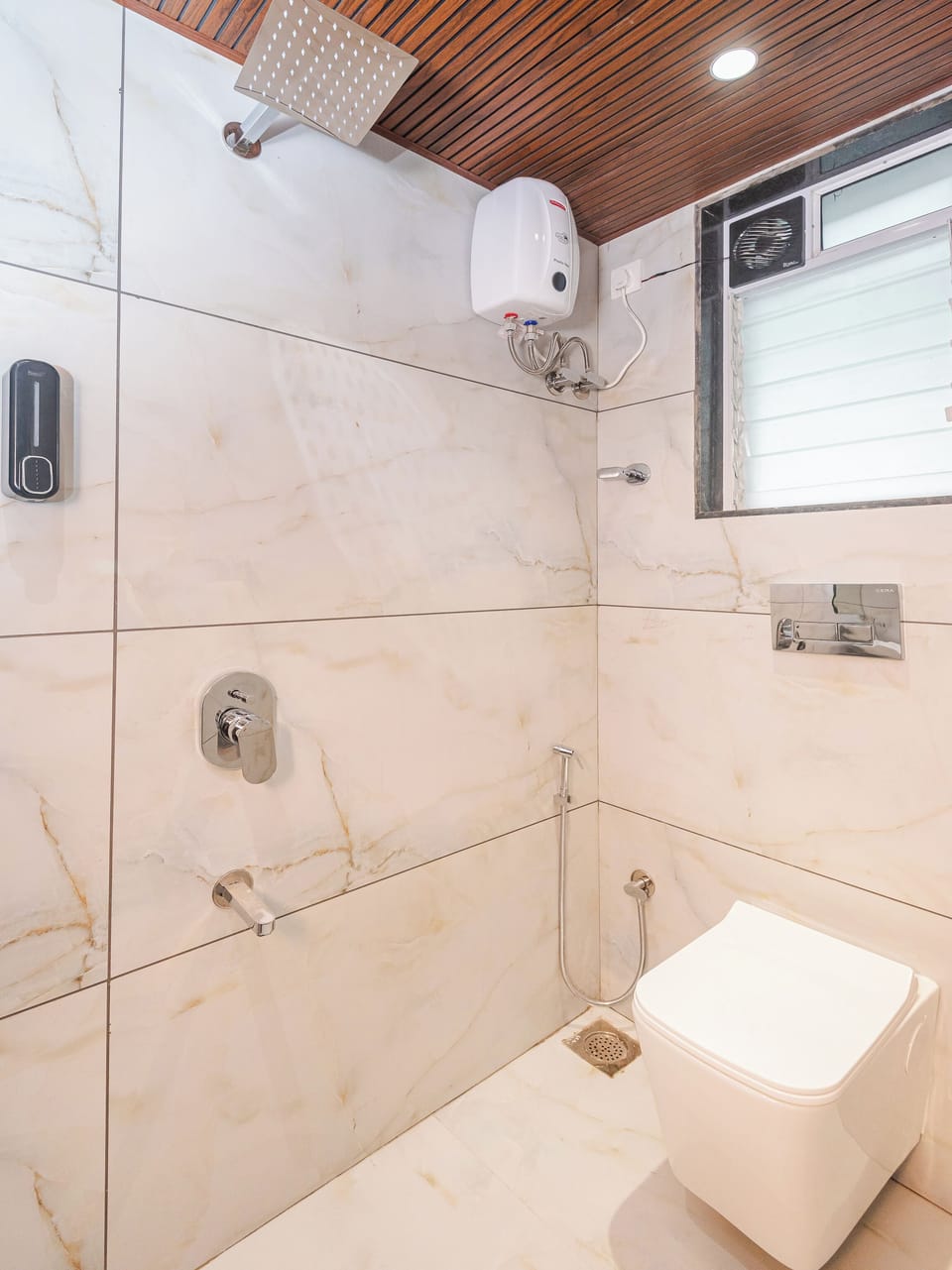 Shower, free toiletries, towels, soap