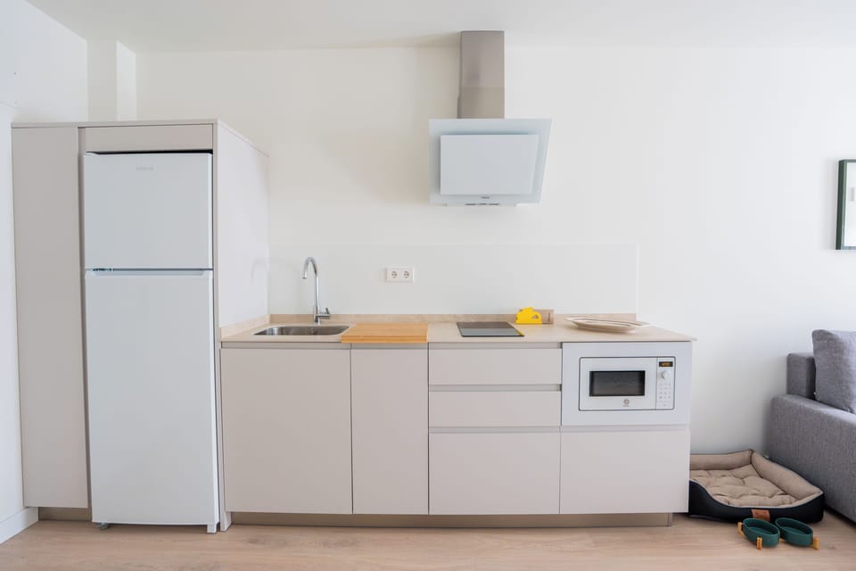 Comfort Apartment | Private kitchen | Full-size fridge, microwave, cookware/dishes/utensils