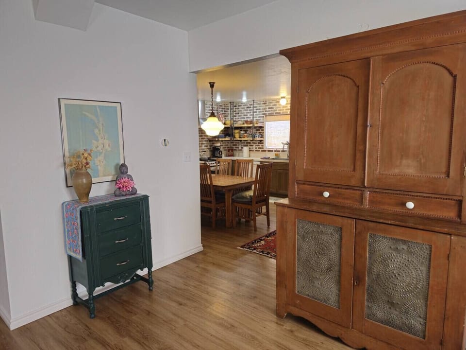 View from the living room into the kitchen.