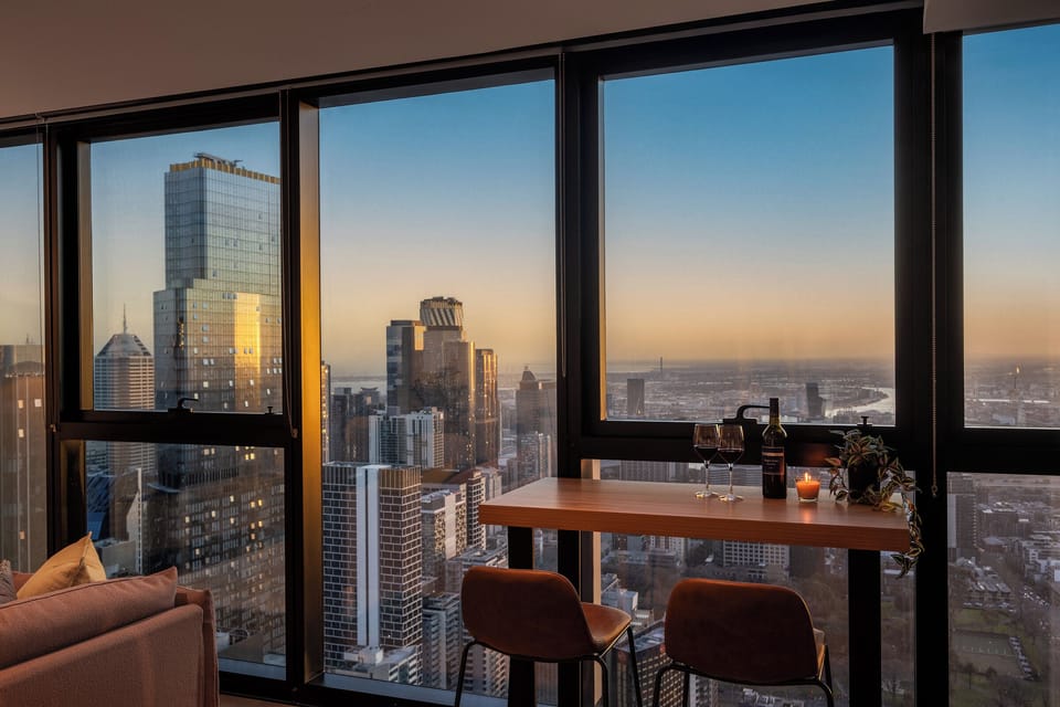 Level 63 dining with sweeping sunset views, Free Tram Zone to stadiums
