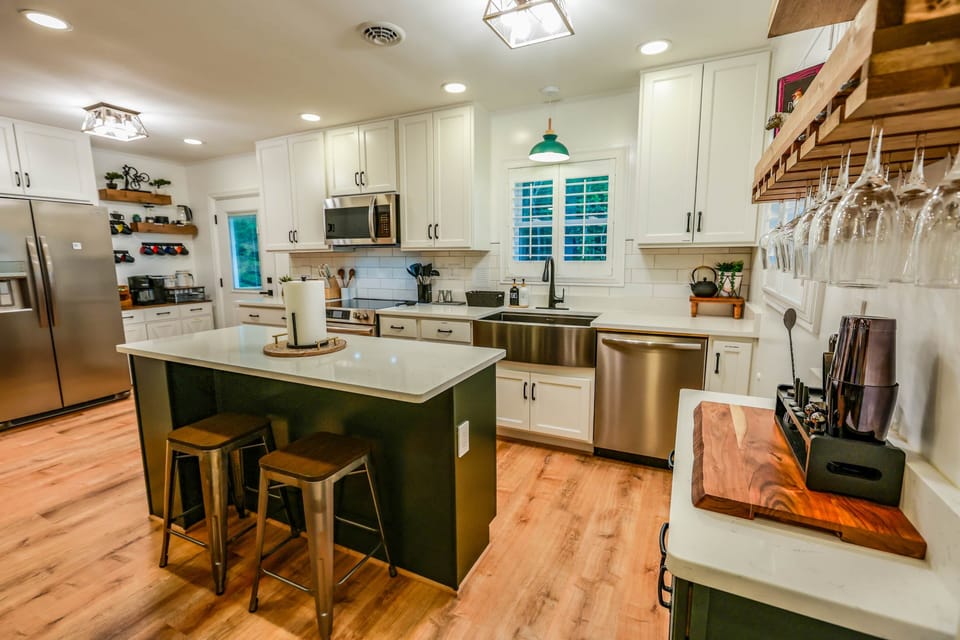 Brand new kitchen with appliances, and fully stocked coffee station.