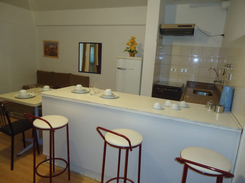 Fridge, stovetop, cookware/dishes/utensils