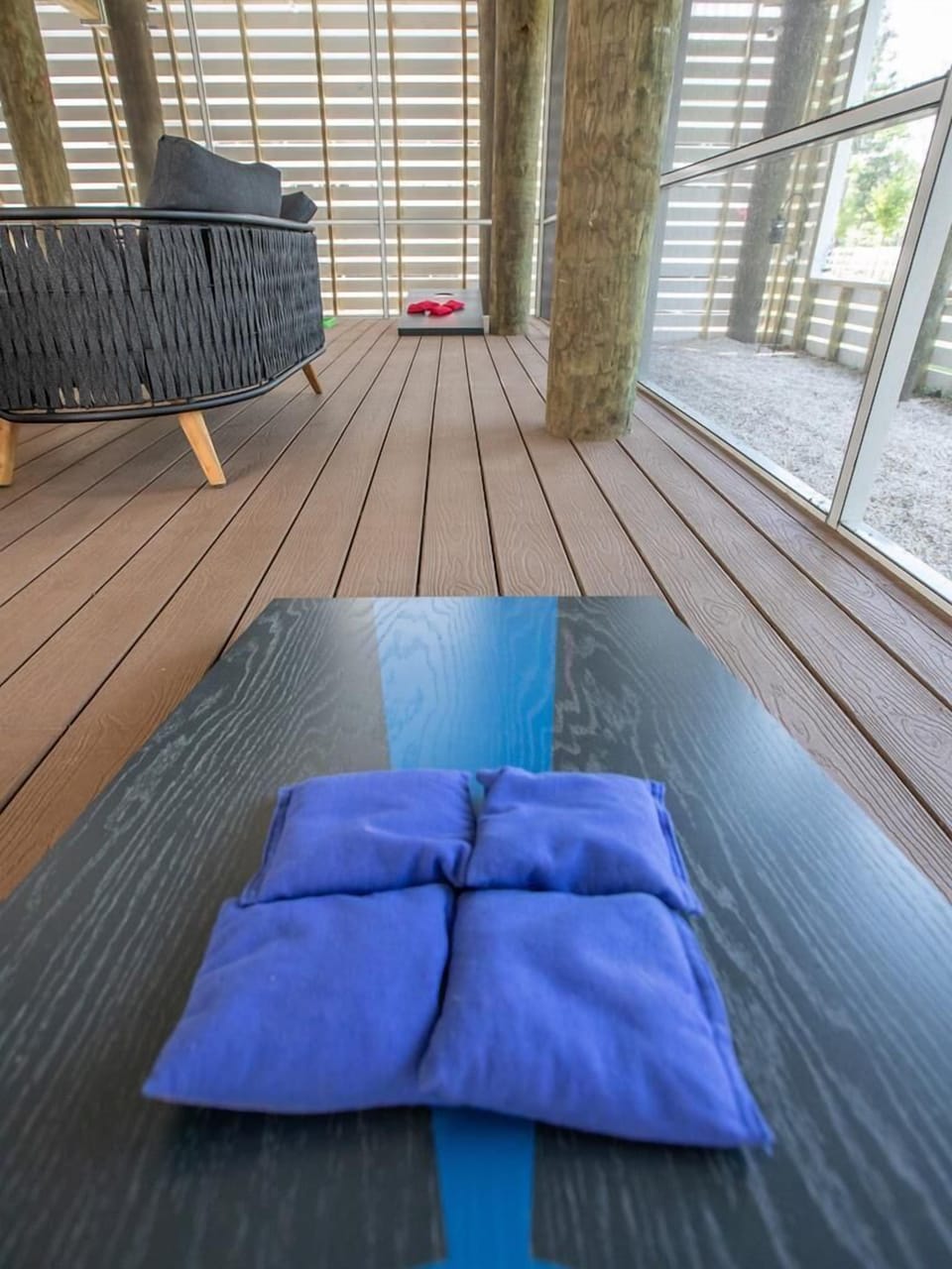 Yoga mats set up on the screened patio—perfect for your morning stretch or meditation.
