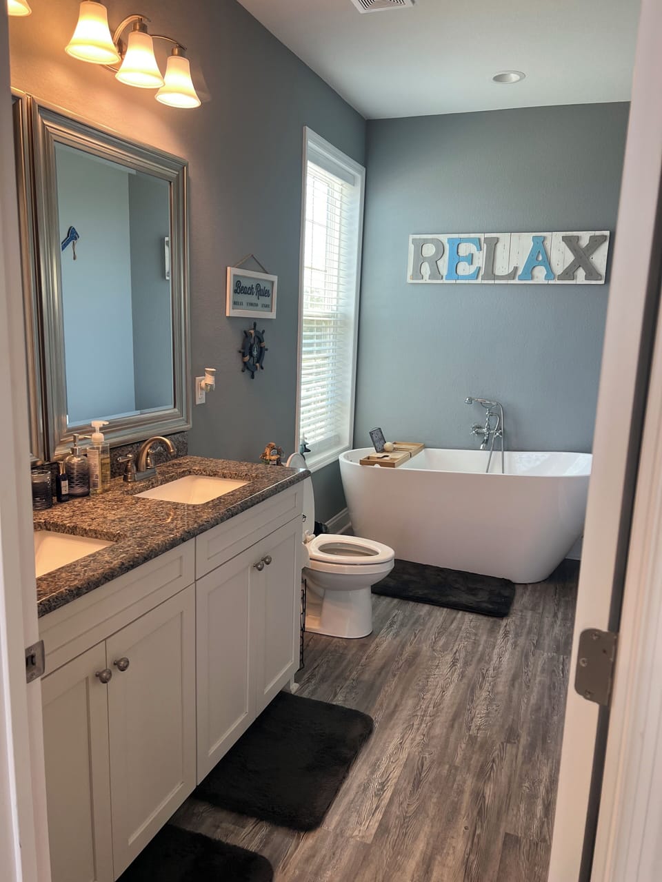 Primary Master Bathroom with Double Vanity and Soaking tub