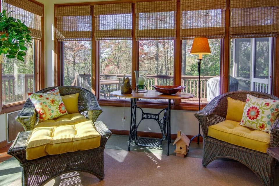 Sunroom | Wicker Chairs, Forest Views & Soft Natural Light | Perfect for Morning Coffee & Peaceful Reads