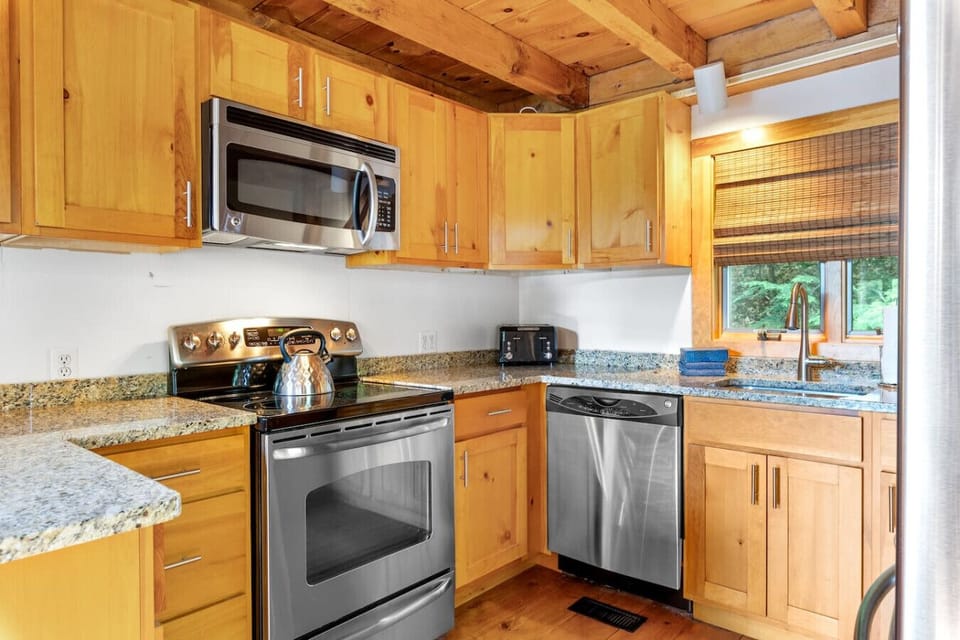 Rustic warmth, modern comfort in the kitchen.