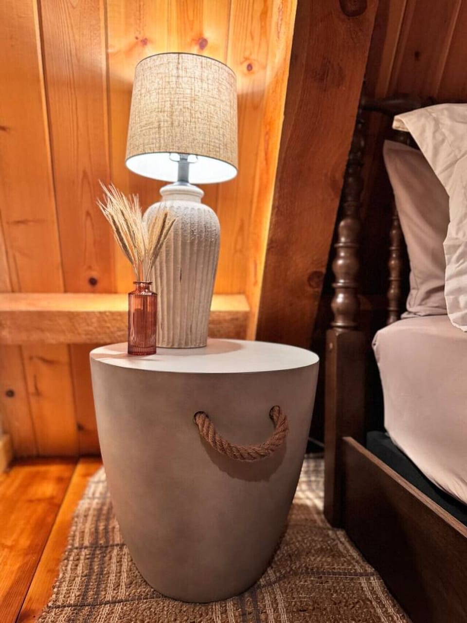 Bedside lamp adds warmth for evening relaxation