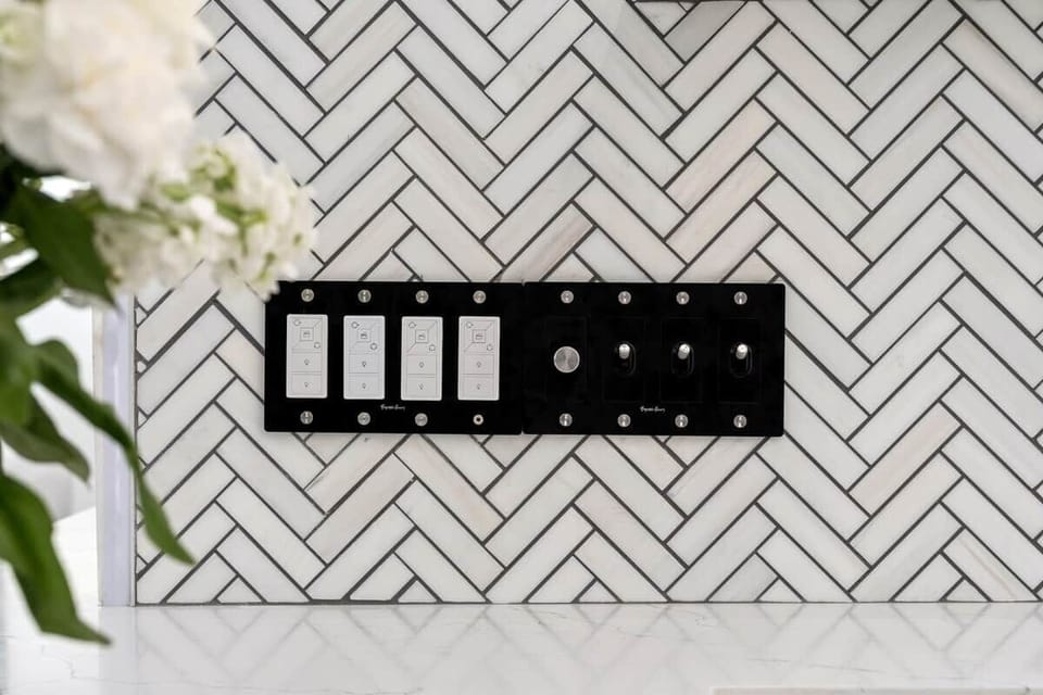 1st FLOOR: FULL BAR KITCHEN at the Modern Mansion of Miami in South Beach does not disappoint. Remotes change overhead lights to any color.  Meticulous thought was placed into design that will make your stay with us epic.