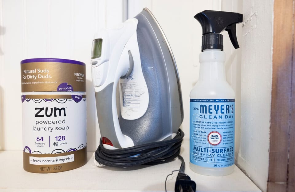 Cleaning Essentials Eco-friendly Zum laundry soap,  Iron and Mrs. Meyer`s cleaning spray are provided for your convenience. ✨