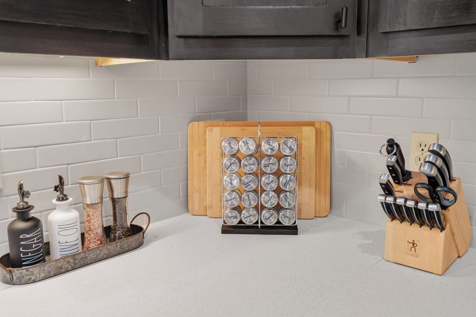 Kitchen is Fully Stocked | Spices | Olive Oil | Vinegar | Locally Roasted Coffee | Creamer & Sugar
