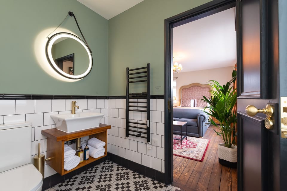 Hair dryer, towels, toilet paper