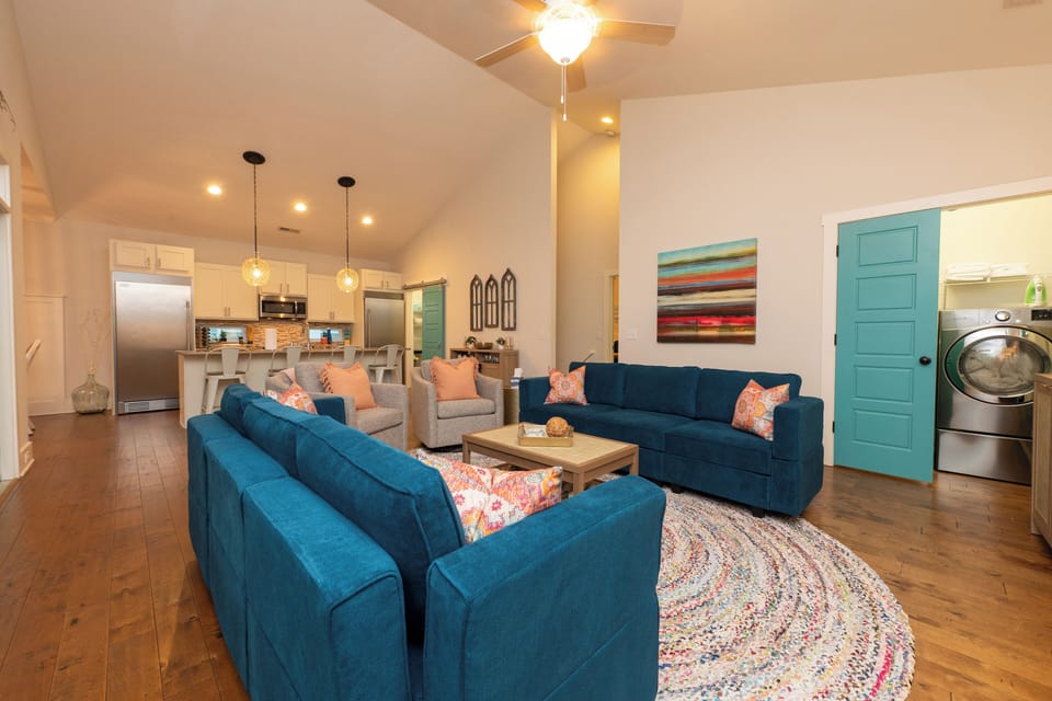 Living room, kitchen, pantry, laundry room