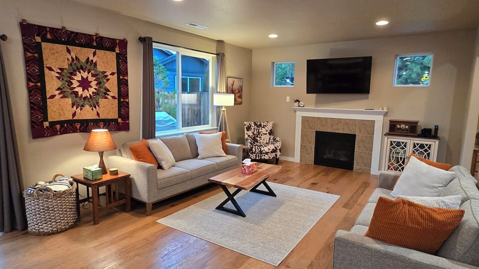 Dinning room opens up to the living room with gas fireplace