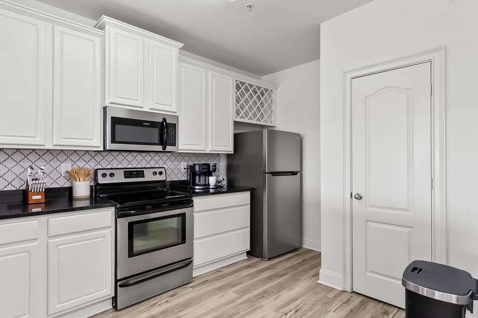 Kitchen with stainless steel appliances
