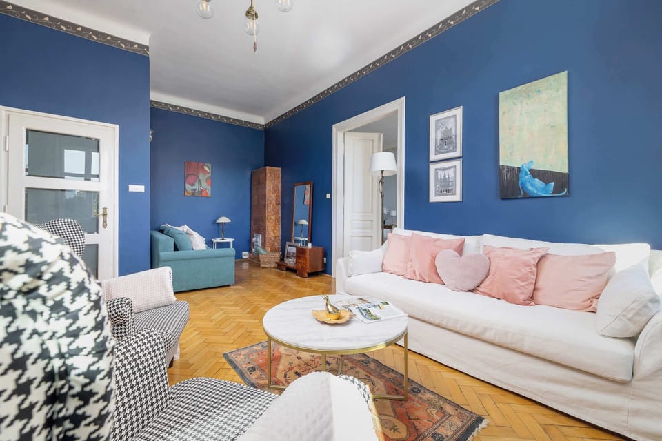 Living room with a comfortable sofa and TV. 