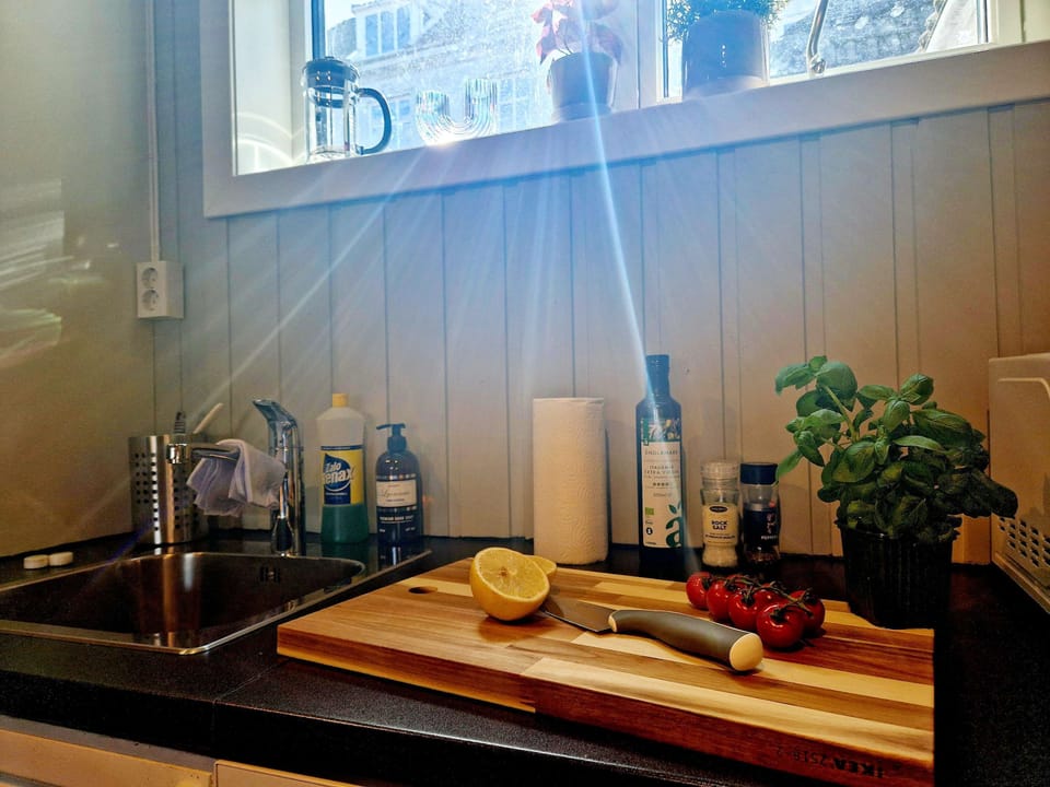 Plenty of windows offer good lighting! Spices, oil, coffee, tea and kitchen supplies included. Contact us for more details.