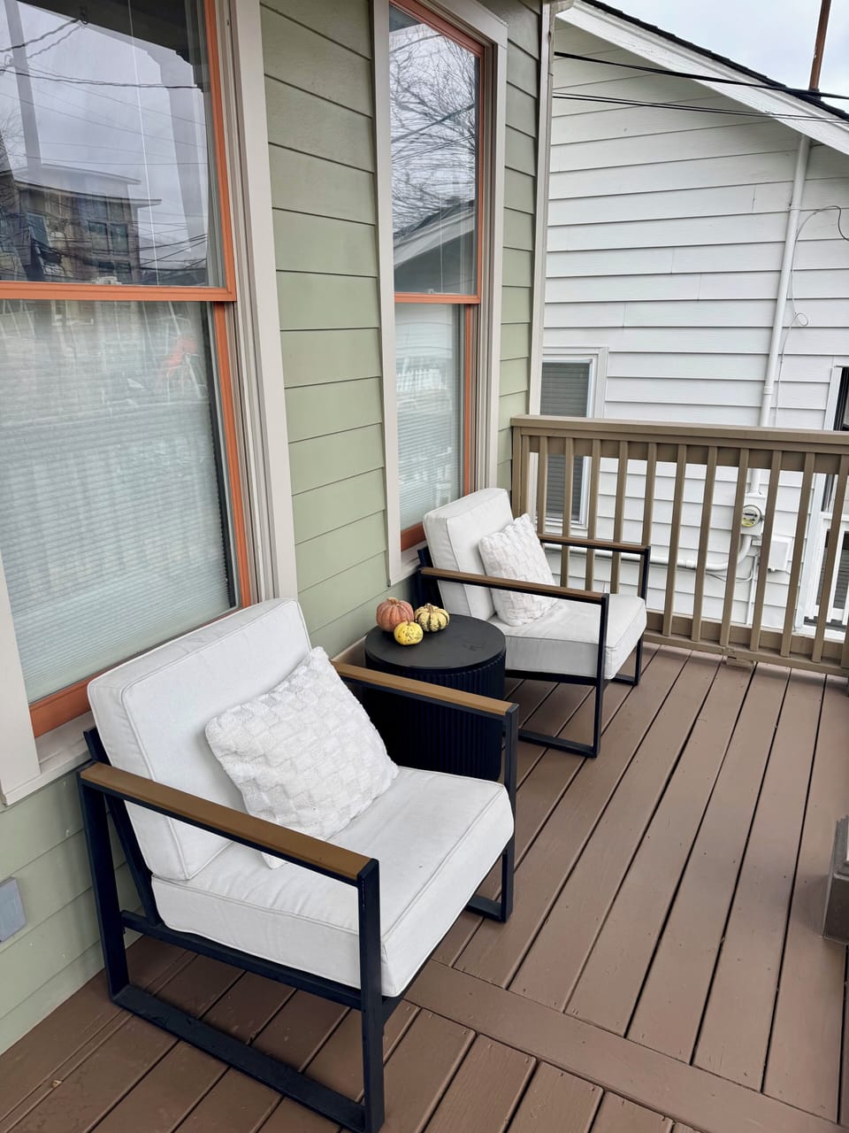 Sitting area on the porch for relaxation and conversations.